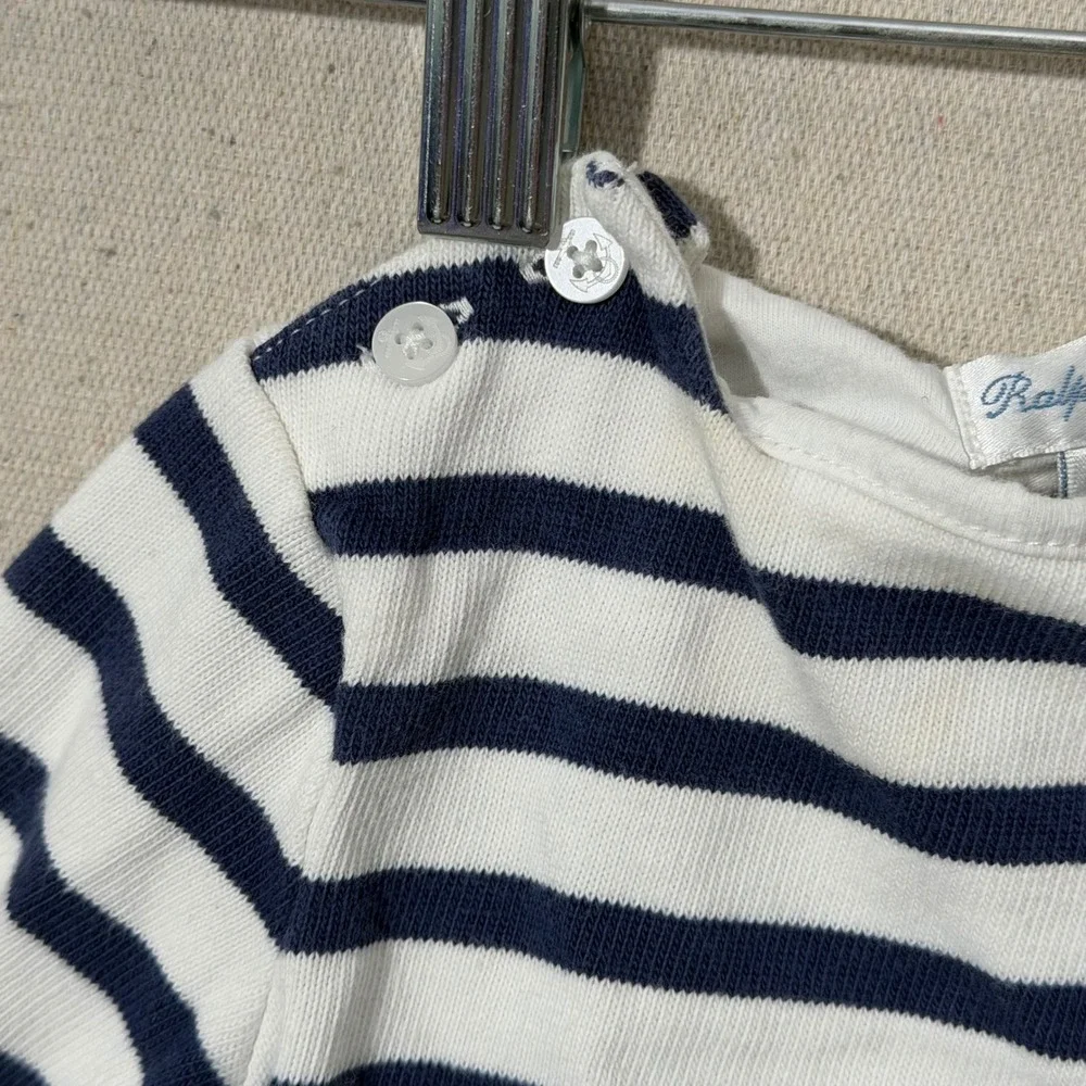 Ralph Lauren Dress Kids 12M White Navy Blue Nautical Peplum Striped Long Sleeve